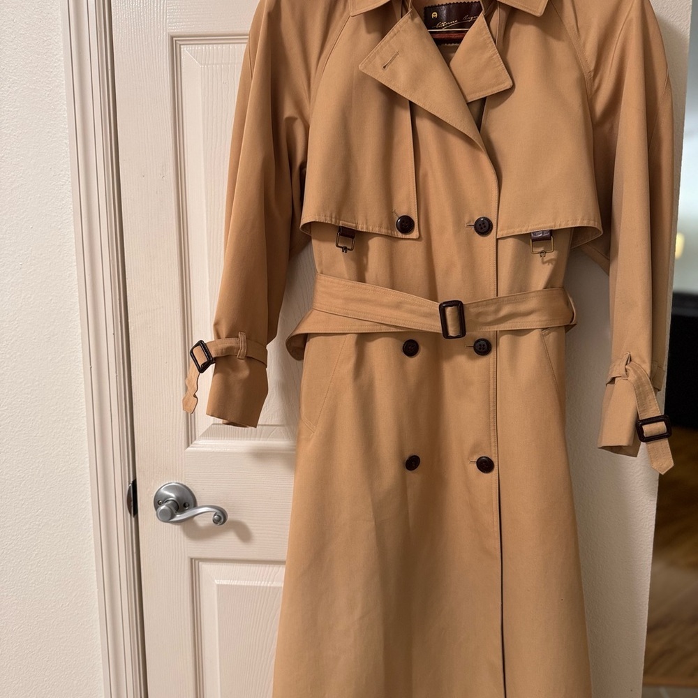 Vintage Etienne Aigner Belted Double Breasted Tan Trench Rain Coat 10 - Picture 3 of 11